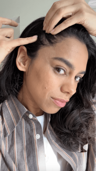 Shanna Shipin before applying the Madison Reed Root Touch Up Powder  Brow Filler
